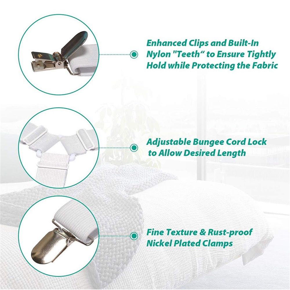8 pcs Bed Sheet Straps Holders, Adjustable Non Slip Elastic Bedsheet Grippers Triangle Mattress Suspenders, Keep in Place Fitted Bed Sheet Holders for Corners — image 3