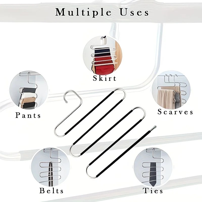3 Pack Multi-Layer Stainless Steel Metal Pants Hangers, Bedroom Storage, S-Shaped Anti-Slip No-Mark, Space Saving, Closet Storage Rack, Pants Jeans Scarves — image 5