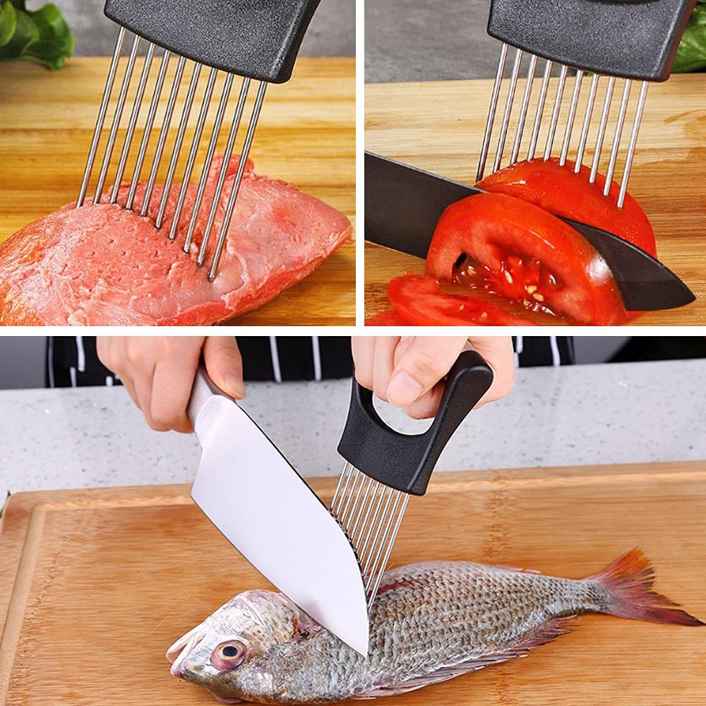 2 pack Onion Cut Tomato Slicer Lemon Handy Kitchen Slicing Tool With 10 Even Prongs For Onion Lemon Potato Tomato Slices And Can Be Used To Assist In Cutting — image 4