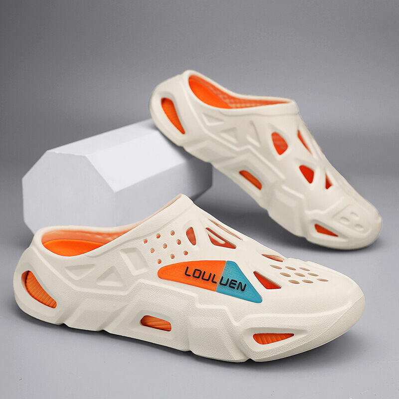 Men's Summer EVA Crocs with 3 Color Options - Breathable, Non-Slip, Comfortable Beach & Casual Sandals(white&orange-42-43) โ image 4