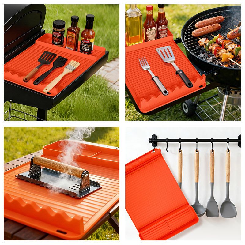 2 Pack Silicone Grill Tool Mat ,16 x 11.5 Inch Heat Resistant Non‑Slip BBQ Utensil Mat, Outdoor Cooking Camping Tailgating Accessories, Practical Father's Day — image 5