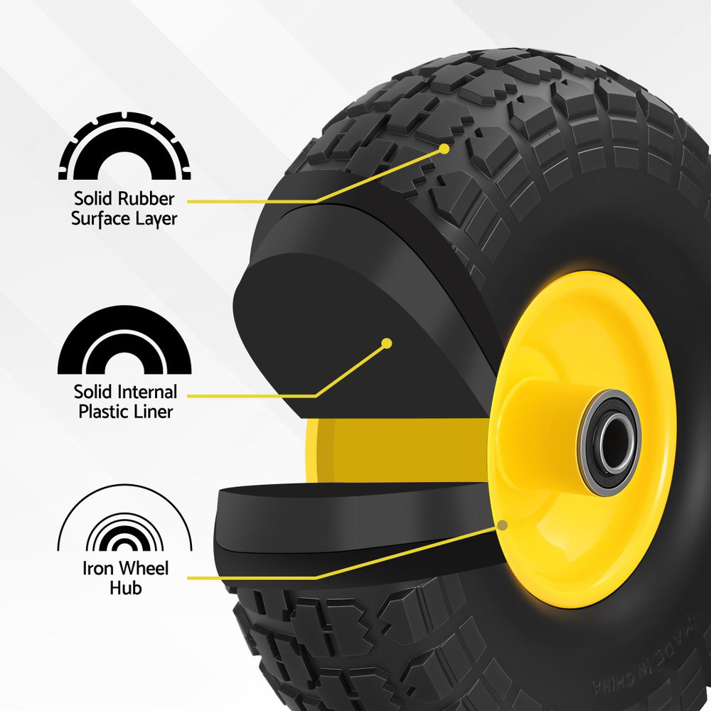 Gardeon 2pcs, 4.10/3.50-4 Tire And Wheel Flat Free, 26cm Solid Rubber Tires with 5/8 Axle Bore Hole And Double Sealed Bearings, Garden — image 3