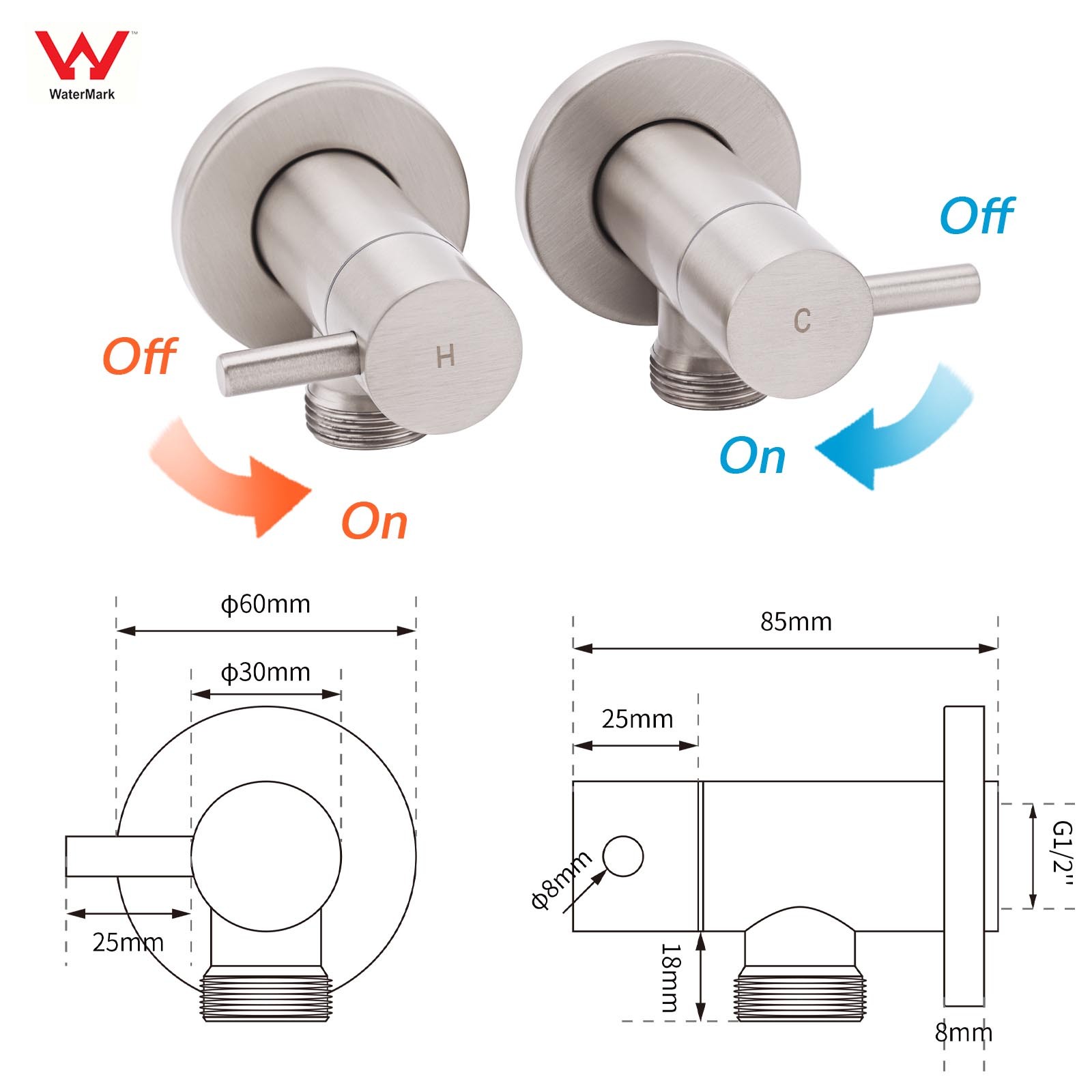 Brushed Nickel 1/4 Turn Twin Washing Machine Tap Set Wall Mounted Hot Cold Valve โ image 2