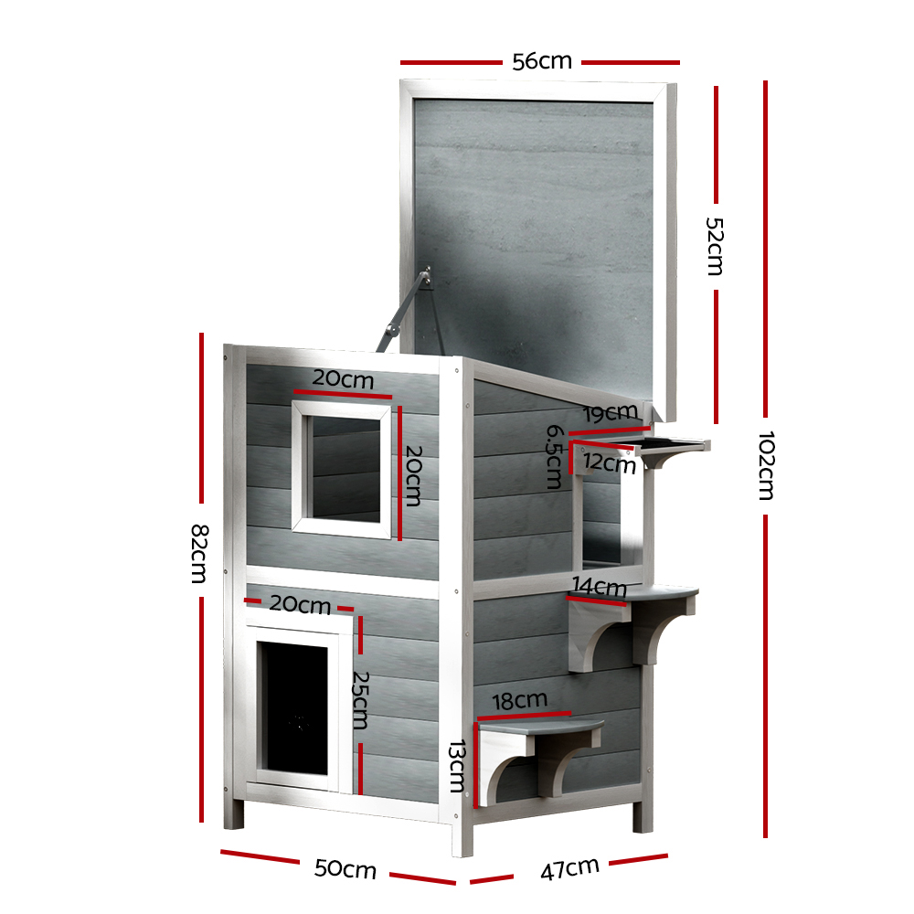 i. Pet Outdoor Cat House Shelter 56cm x 52cm x 82cm Rabbit Hutch Wooden Condo Small Outdoor Cat House — image 2