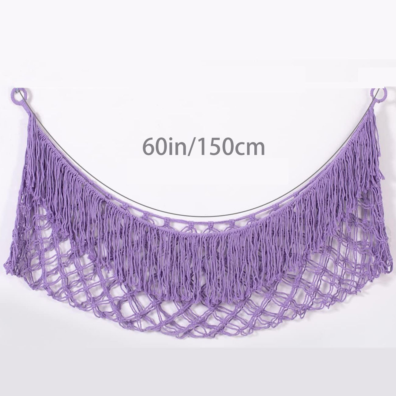 Purple Hand-Woven Cotton Rope Plush Toy Hammock - Wall Organizer with Tassels, Decorative Toy Net (150 × 40cm)