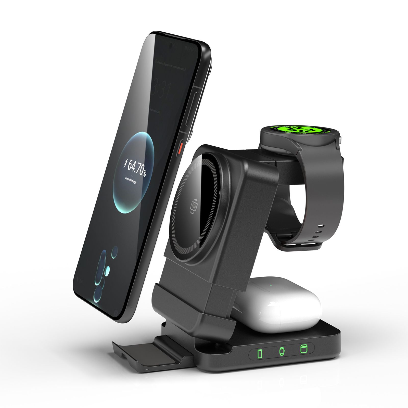 YF3 25W Foldable Rotatable Wireless Charger 3 in 1 Multi Device Charging Dock,black — image 4