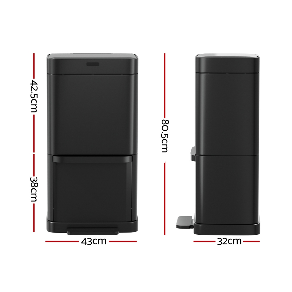 Devanti 70L Motion Sensor Bin Pedal Bins Automatic Black โ image 2