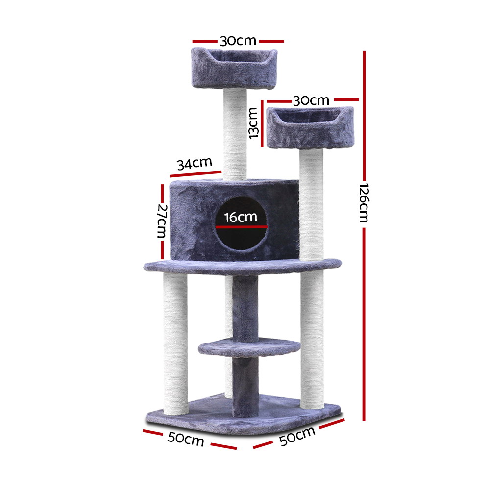 i.Pet Cat Tree 126cm Tower Scratching Post Scratcher Condo Trees House Grey โ image 2