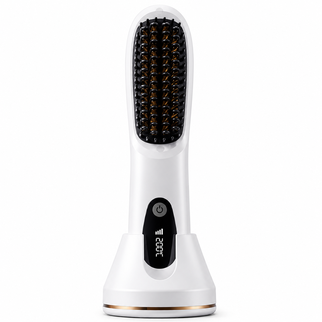 White 4D Straight Hair Comb and Negative Ionic Styler with Dual MCH Ceramic Fast Heating, Anti-Scald Round Comb Teeth, 3 Levels Temp LCD Display and Charging