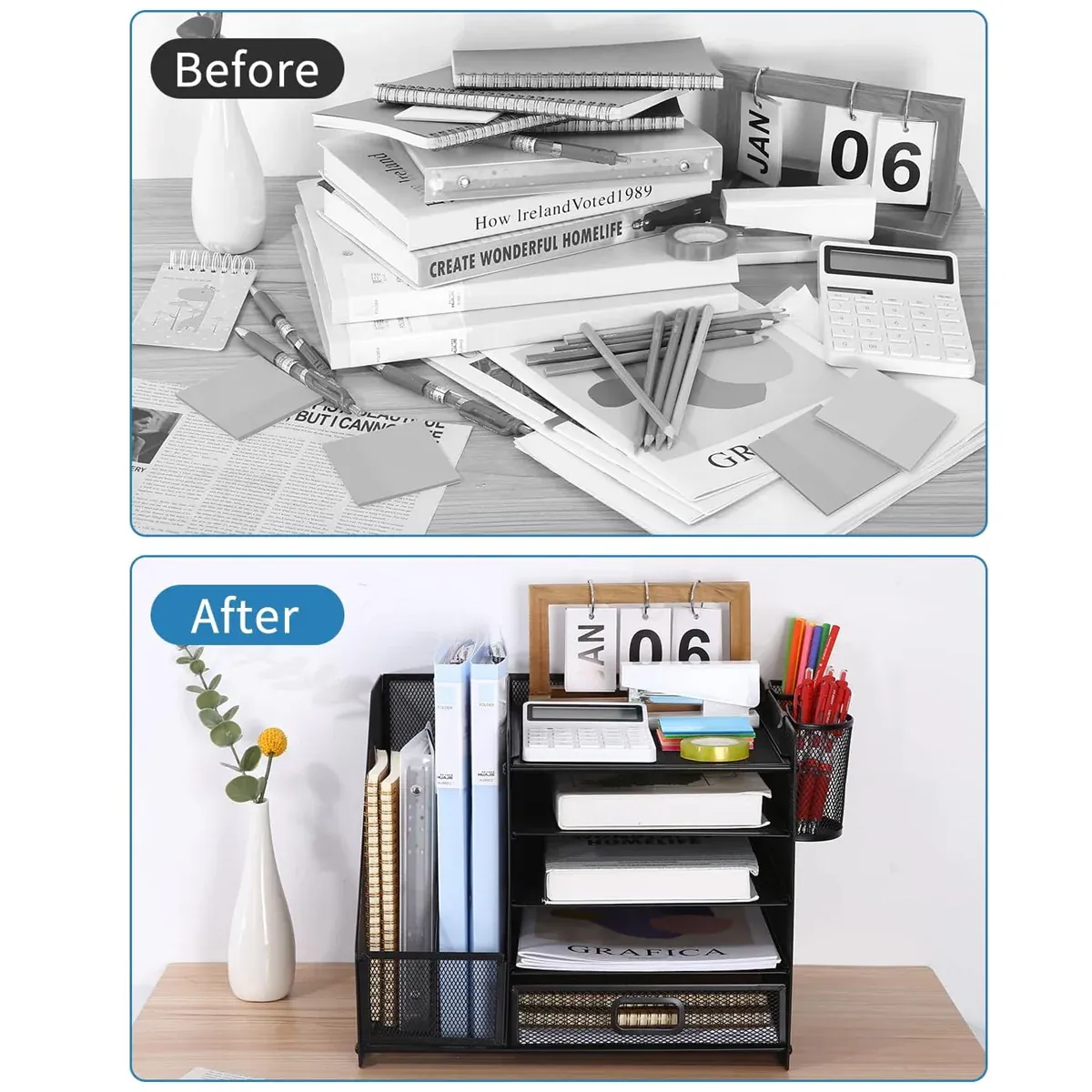 Multi-Tier Desktop Organizer File Holder Document Storage Rack Office Shelf β image 4