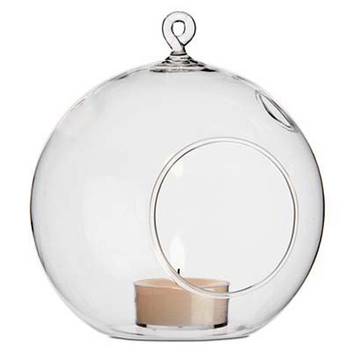 10 x Hanging Clear Glass Ball Tealight Candle Holder - 10cm Diameter / High - Wedding Globe Decoration Terrarium Succulent Plant Mini Garden Holder