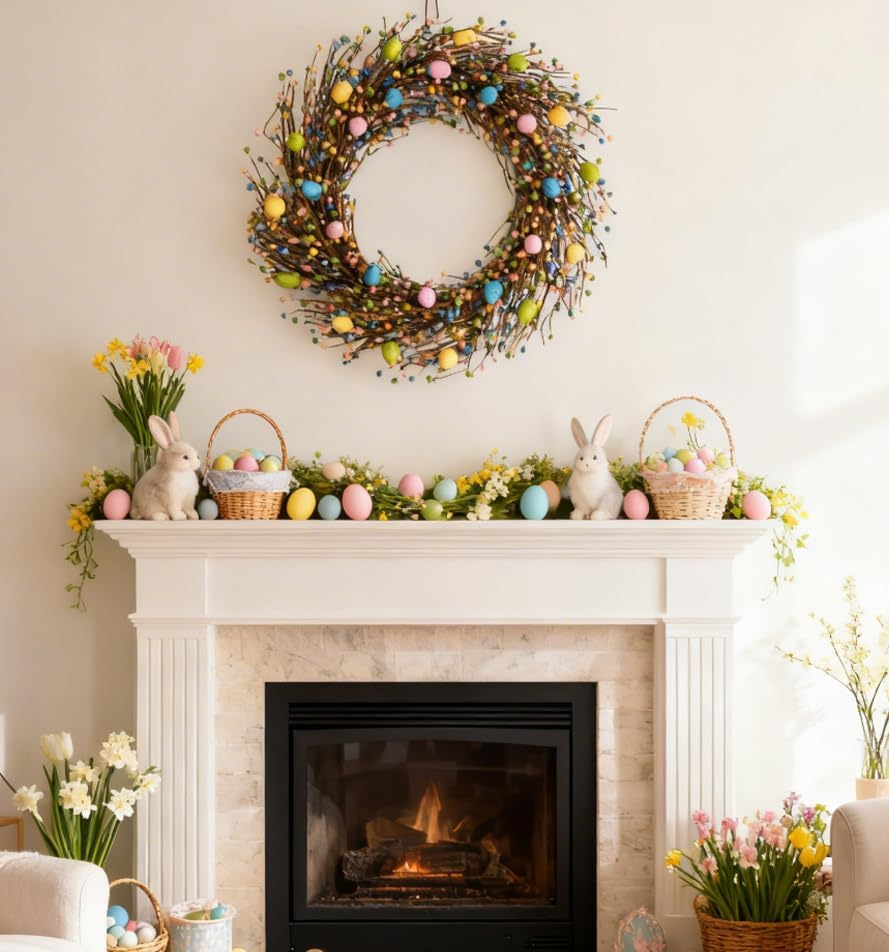 26 Inch Spring Easter Colorful Egg Wreath for Front Door, Colorful Home Decoration Easter Eggs and Berries Wreath for Indoor and Outdoor Use — image 2