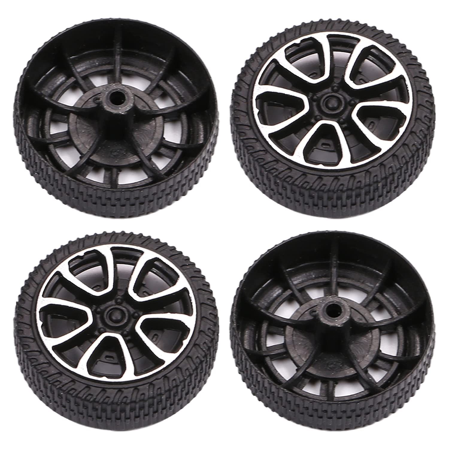 RC Cars Wheels, 4Packs Black Toys wheels, Shaft Plastic Model wheels for DIY Toy, RC Car, Truck, Boat and Helicopter Model Part