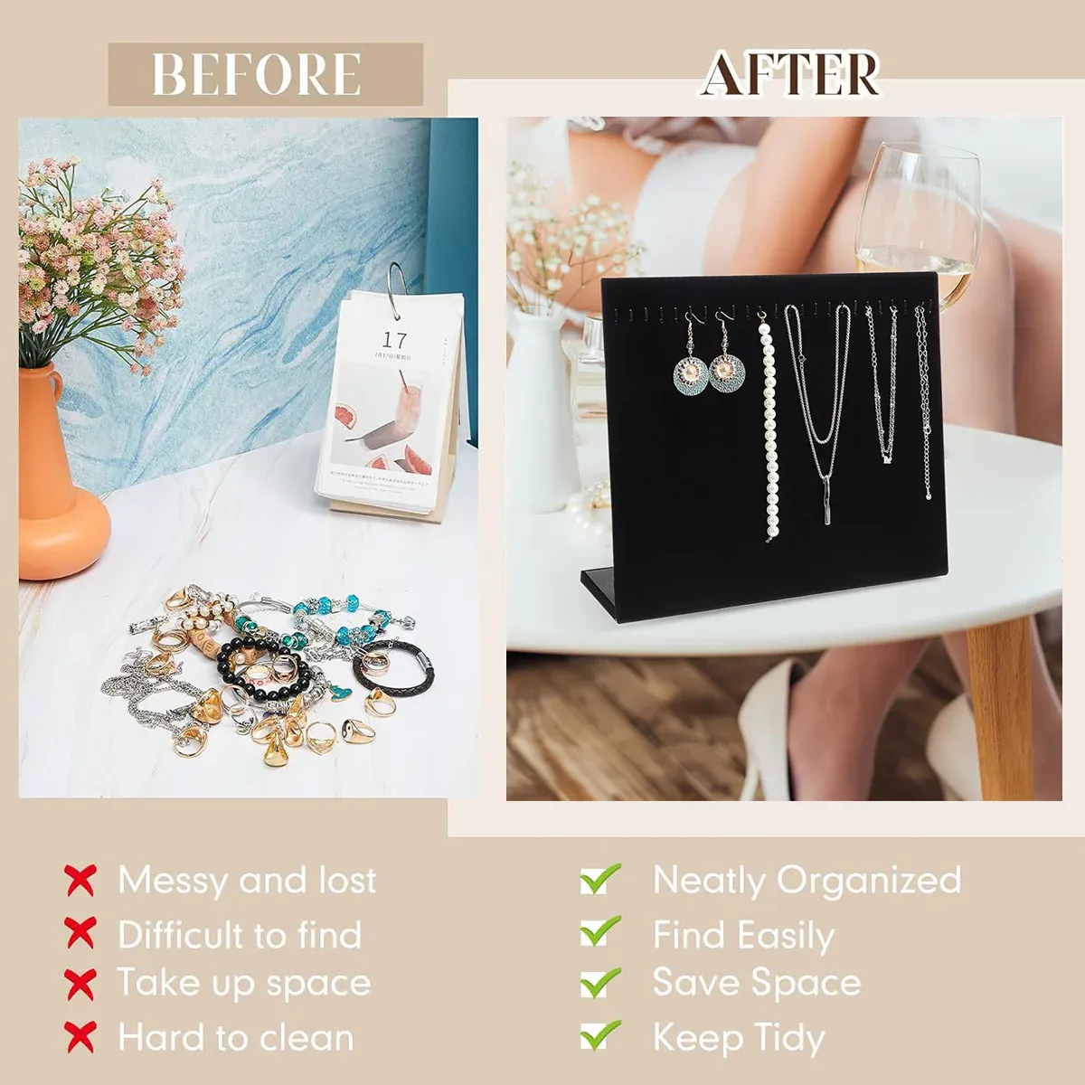 24Hooks Necklace Display Stand Wooden Jewelry Organizer for Store Home Use β image 5