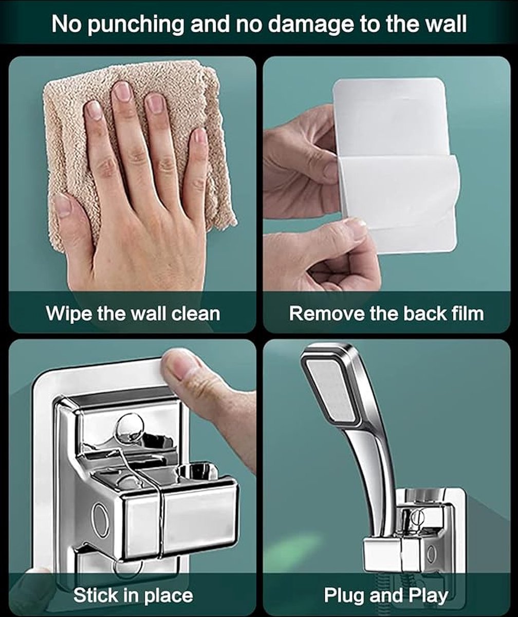 Shower Head Holder - 360° Adjustable - Hand Shower Holder - Strong Paste - Water Resistant - No Drilling Required - Moisture Resistant - Self-Adhesive — image 3