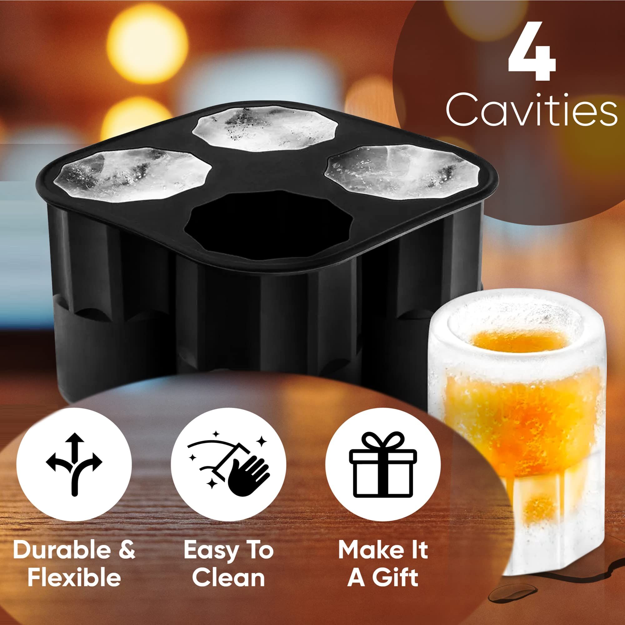 Silicone Shot Glass Ice Molds/Trays for Freezer with 4 Cavities, Reusable Whiskey Glass Ice Cubes, Holds 1oz Each, 1.3 Inch — image 3