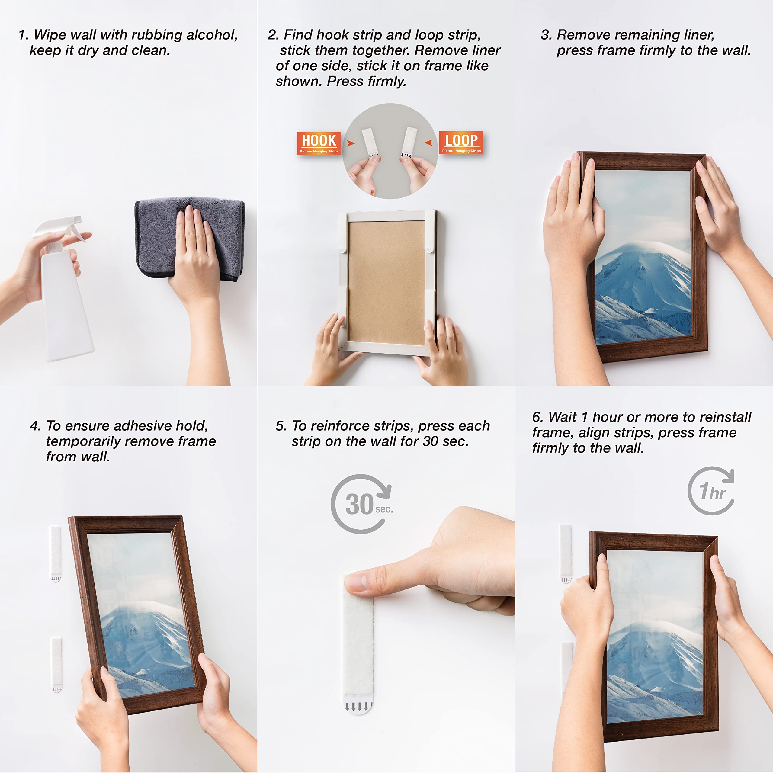 Picture Hanging Strips - No Drilling - Self-Adhesive Velcro - Hanging Picture Frames - Double-Sided Tape - Damage-Free Removal - Poster Strips — image 4