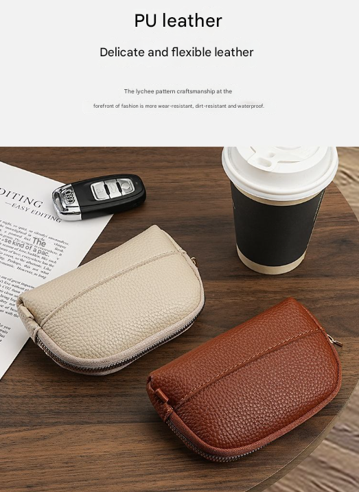 3 Pcs ( 1 Brown+ 1 Grey + 1 Beige) Elegant Faux Leather Coin Purse - Mini Zipper Pouch & Compact Card Holder Wallet — image 2