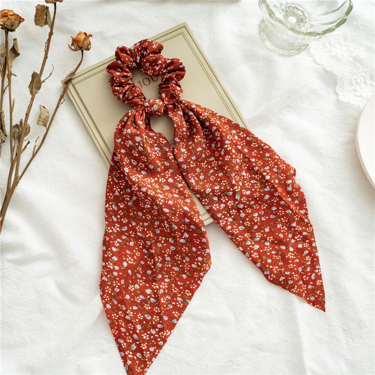 5 Pcs Floral Hair Scarf with Ribbon Bow for Woman Girls,Hair Scrunchies with Bow, Chiffon Floral Scrunchie Long Hair Bands — image 4