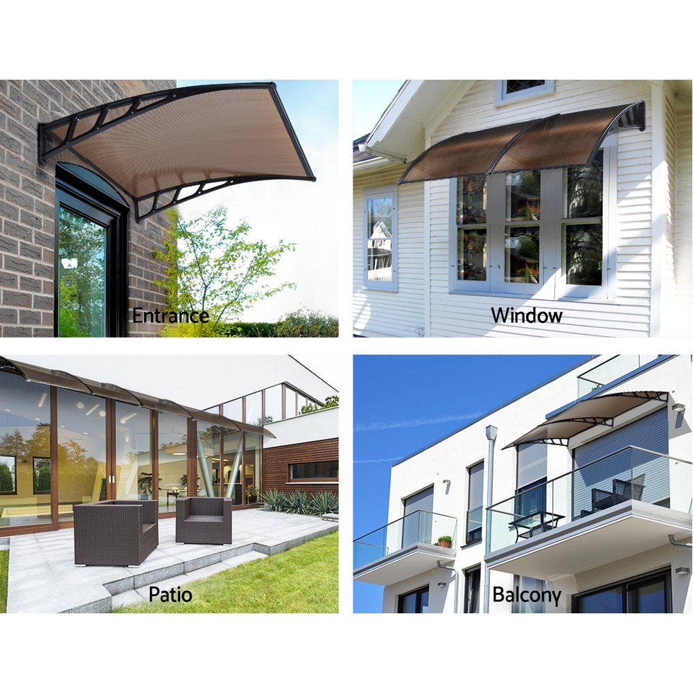 Instahut Window Door Awning Canopy 1.5mx4m Brown Sheet Black Plastic Frame โ image 3