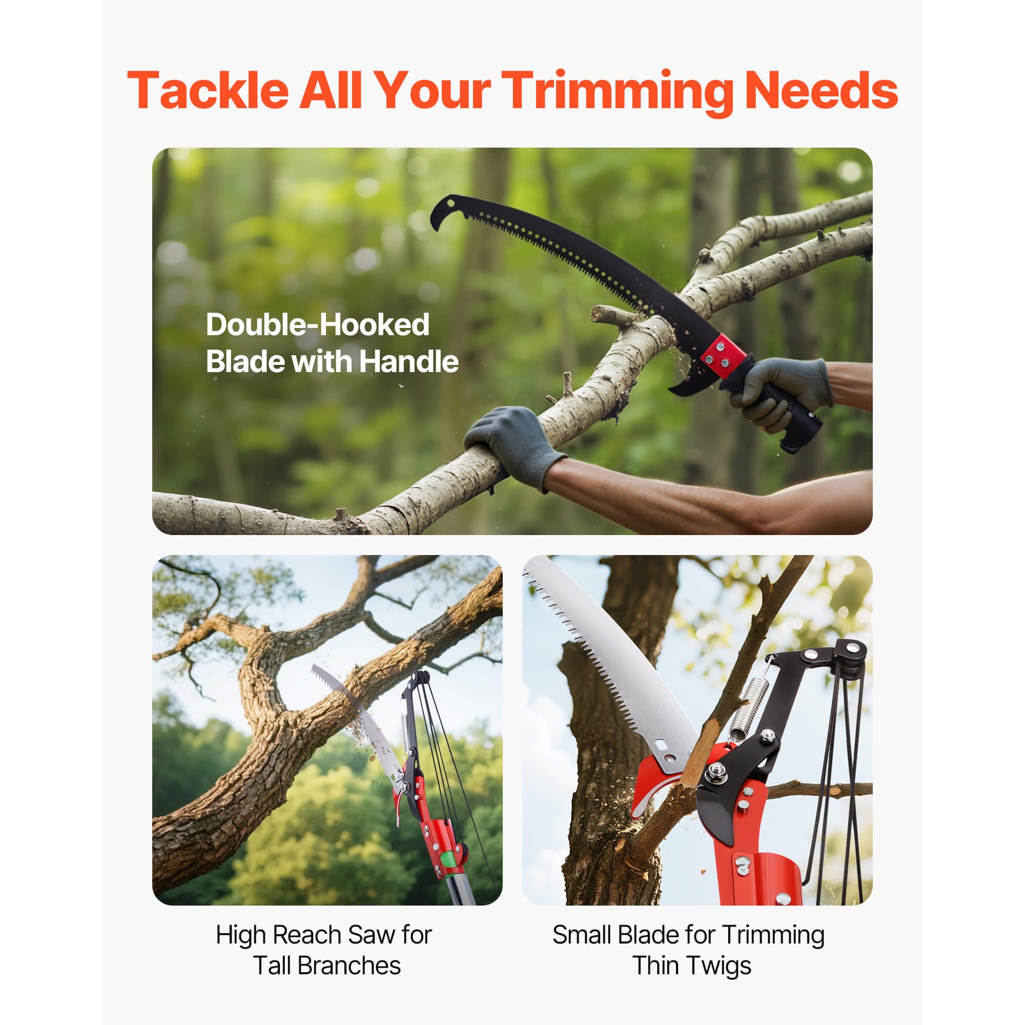 Manual Pole Saw, 118-809.3 cm Extendable Pole Tree Pruner with Scissors, Sharp 65Mn Steel Blade, Lightweight Fiberglass Handle Pole, for High Branch Trimming — image 3