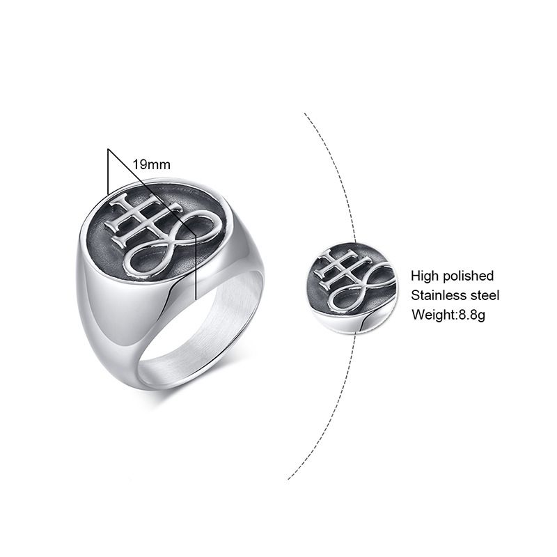 Ring Satanic Ring Pentagram Pentacle Ring Stainless Steel Occult Goth Gothic Luciferian Satainism for Men Gift Seal — image 5