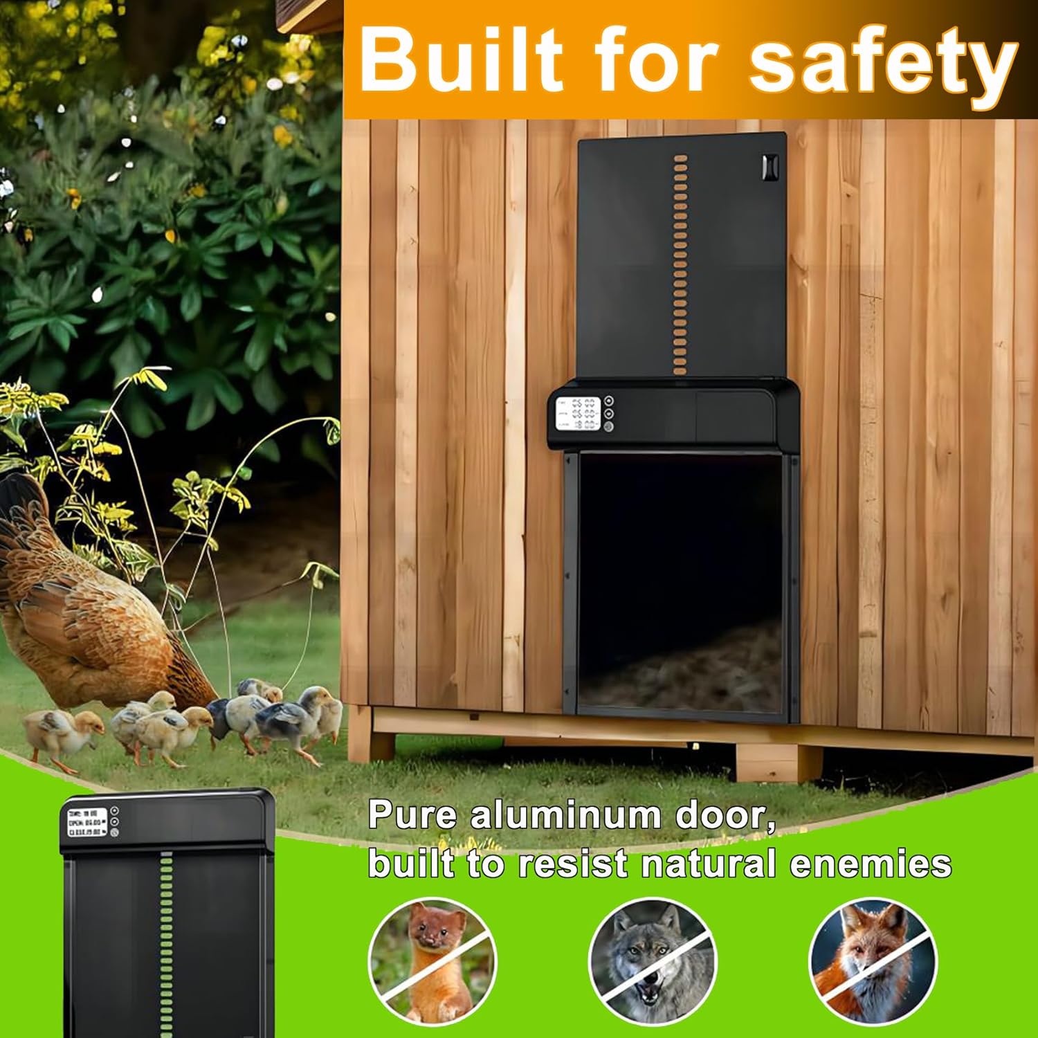CARLA HOME Automatic Chicken Coop Door with Timer & LCD Screen, Anti-Pinch Safety, Easy Battery Operation & Weatherproof for Outdoor Coops — image 5