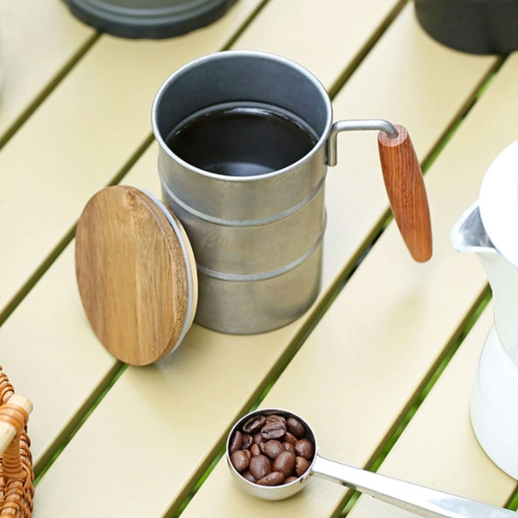 Outdoor Coffee Mug with Wooden Handle 350ml Set of 2 Camping Beer Cup for Outdoor Use β image 3