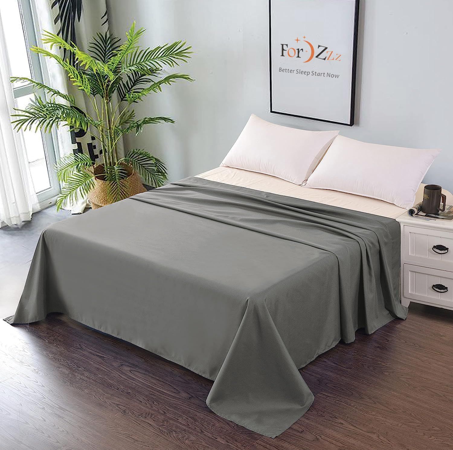 Elegant Comfort Premium Hotel Quality 1-Piece Double Flat Sheet, Luxury and Softest 2000 Thread Count Bedding Flat Sheet(Double,Grey)