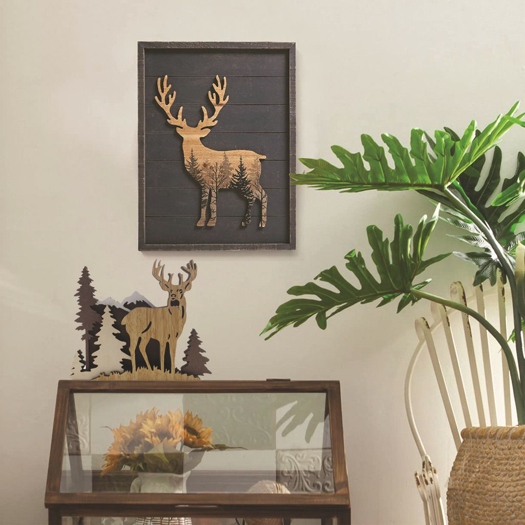 Desktop decoration, wooden crafts, forest wood carving, landscape creativity, home decor, deer wood multi-layer crafts, ornaments — image 3