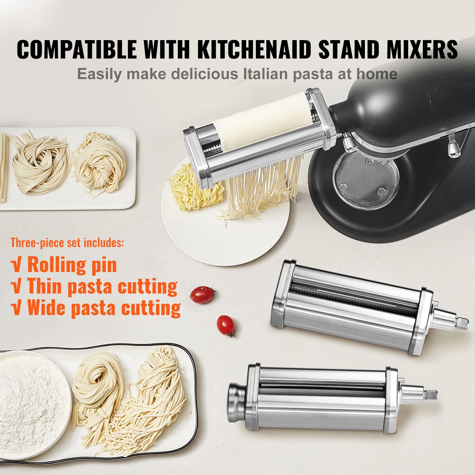3Pcs Pasta Attachment for KitchenAid Stand Mixer Pasta Roller Cutter Set โ image 2