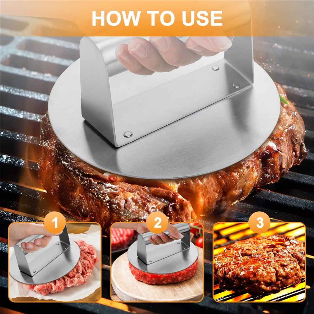 6.3” Burger Smasher | for Griddle Grill Pan Skillet | Weight Gain Flat Presser Smashburger Maker 304 Stainless Steel | Meat Bacon Sandwich Panini | Tool Kit — image 3