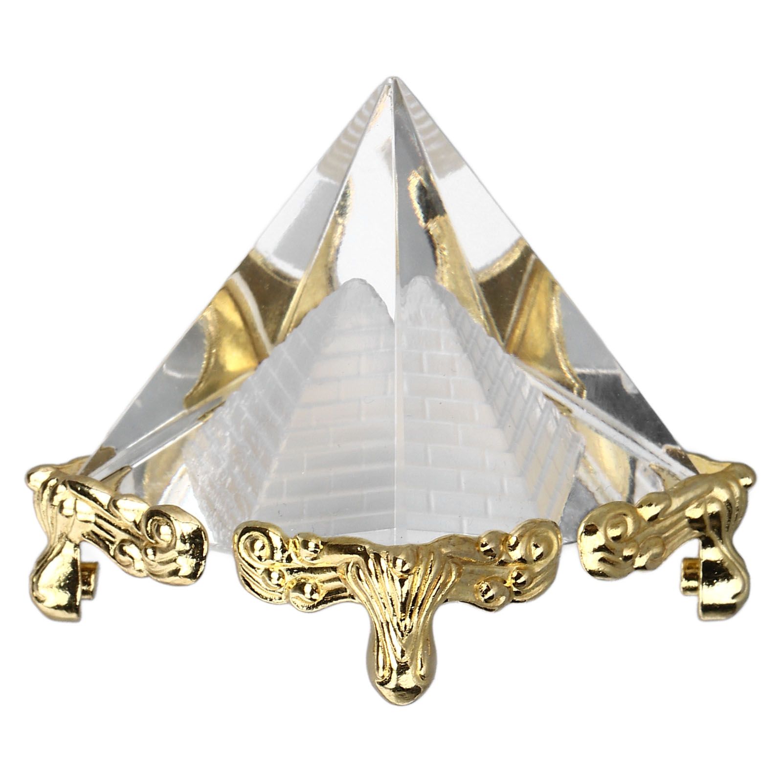 4cm Pyramid Prism Meditation Crystal Carved Pyramid Ornament with Gold Stand for Home Office Art Decor โ image 2