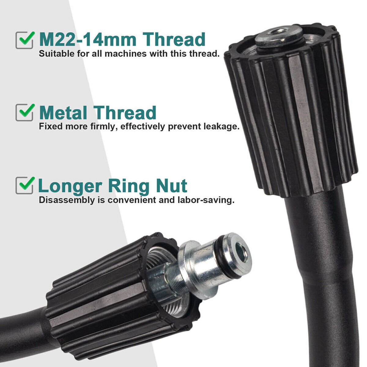 15M (50FT) High-Pressure Washer Hose - 5800 PSI Heavy-Duty Cleaning Hose with Longer Ring Nut — image 5