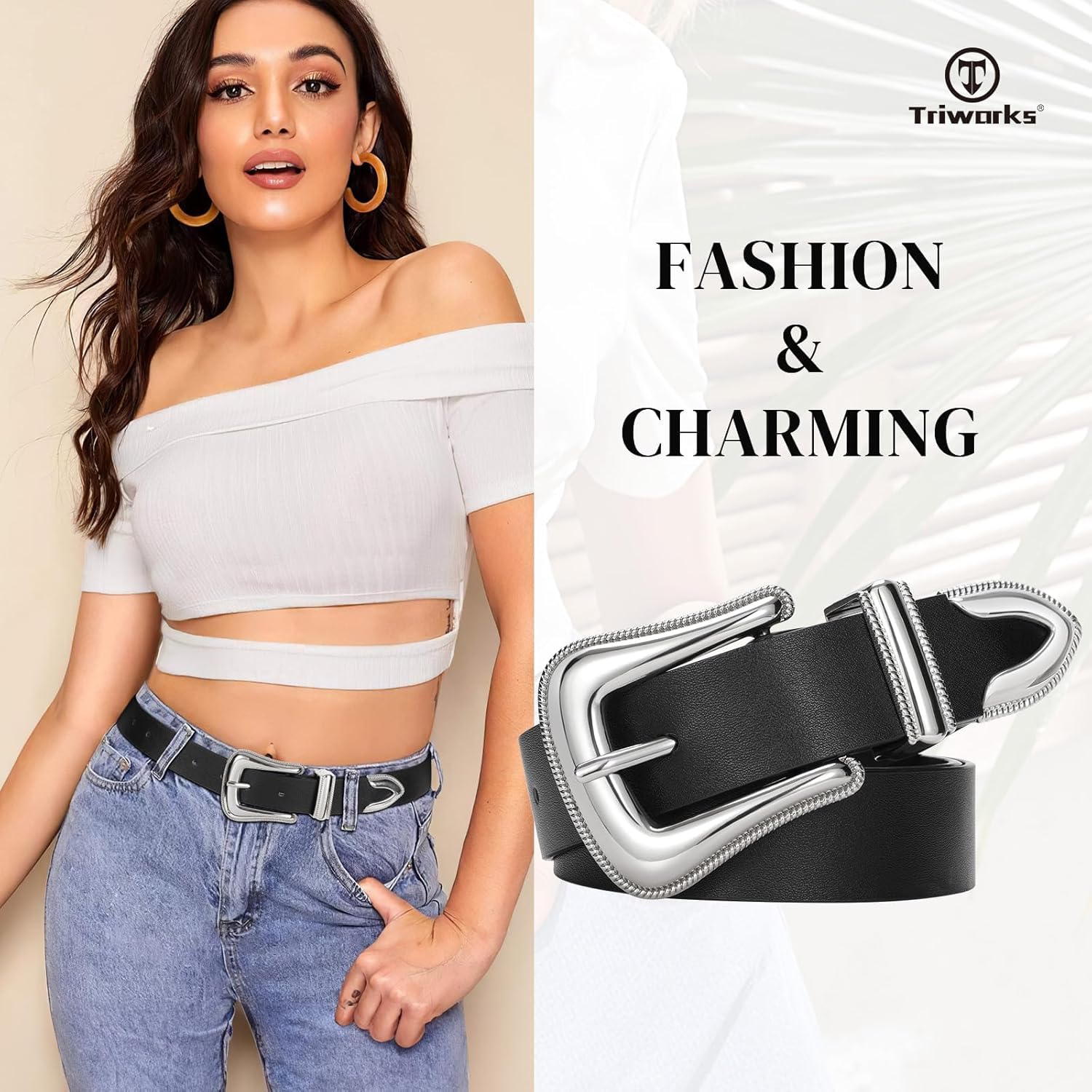 Women Leather Belt Fashion Leather Waist Belt for Pants Jean Ladies Western Leather Belt — image 4