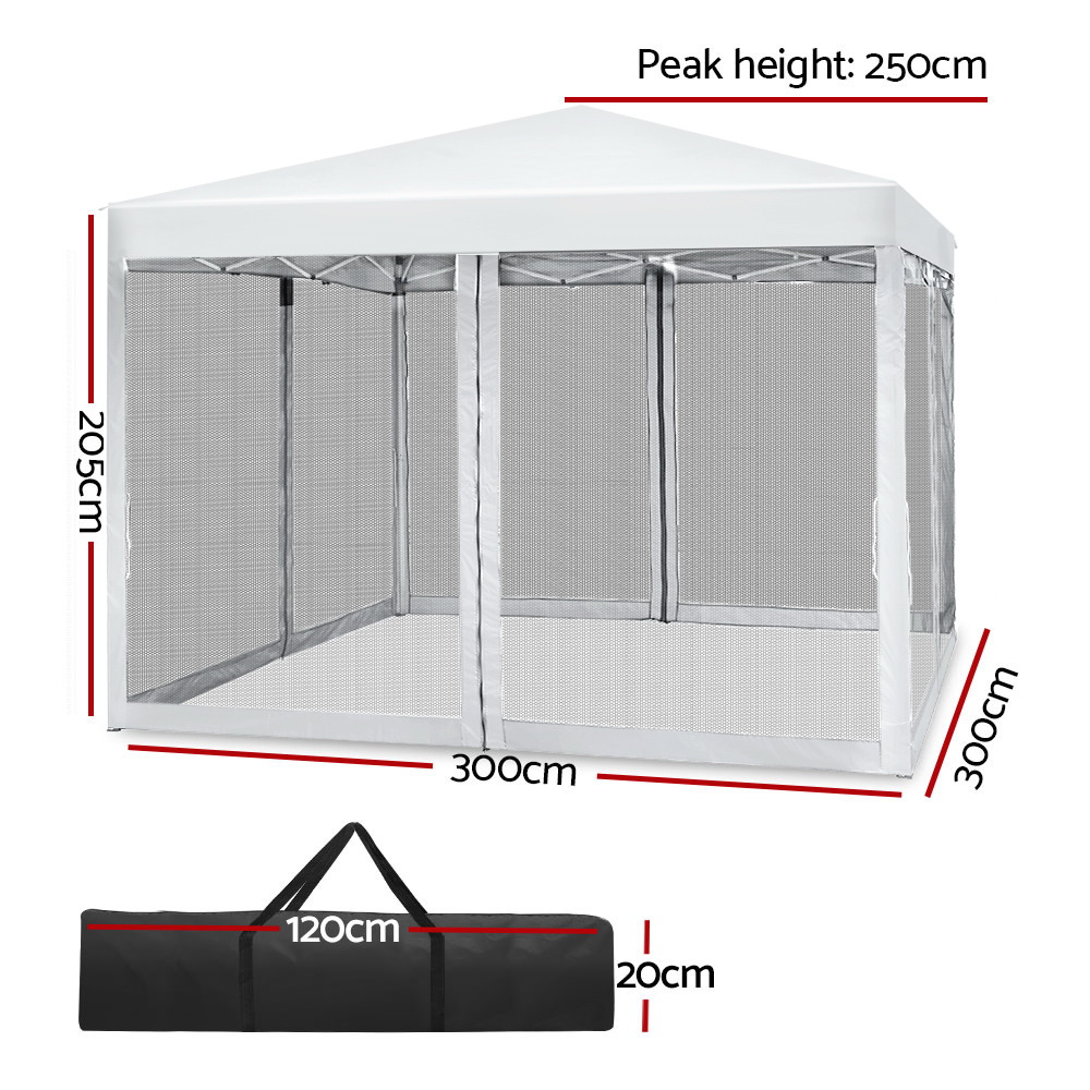Instahut Gazebo Pop Up Marquee 3x3m Wedding Party Outdoor Camping Tent Canopy Shade Mesh Wall White — image 2