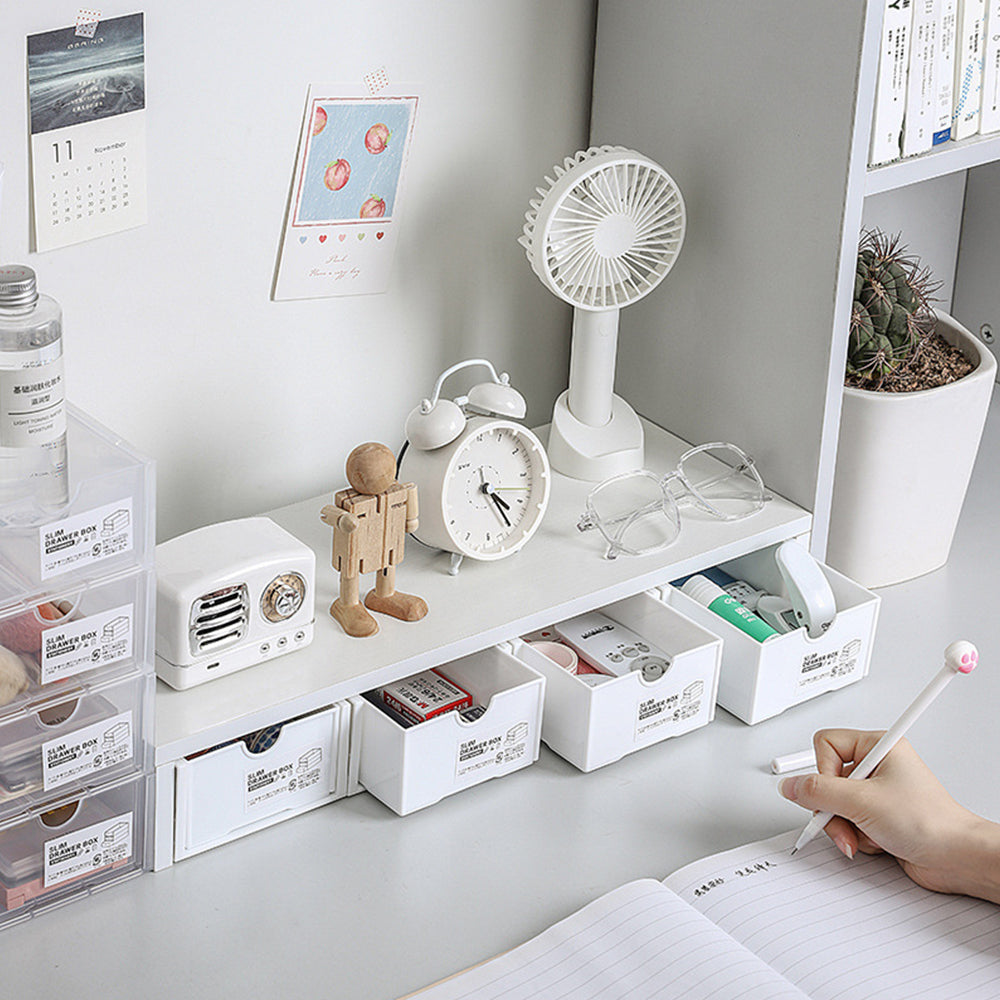 4 Pcs Set Stackable Desktop storage Box Drawer Transparent Plastic Stationery Cosmetic Organizer Box(White) — image 5