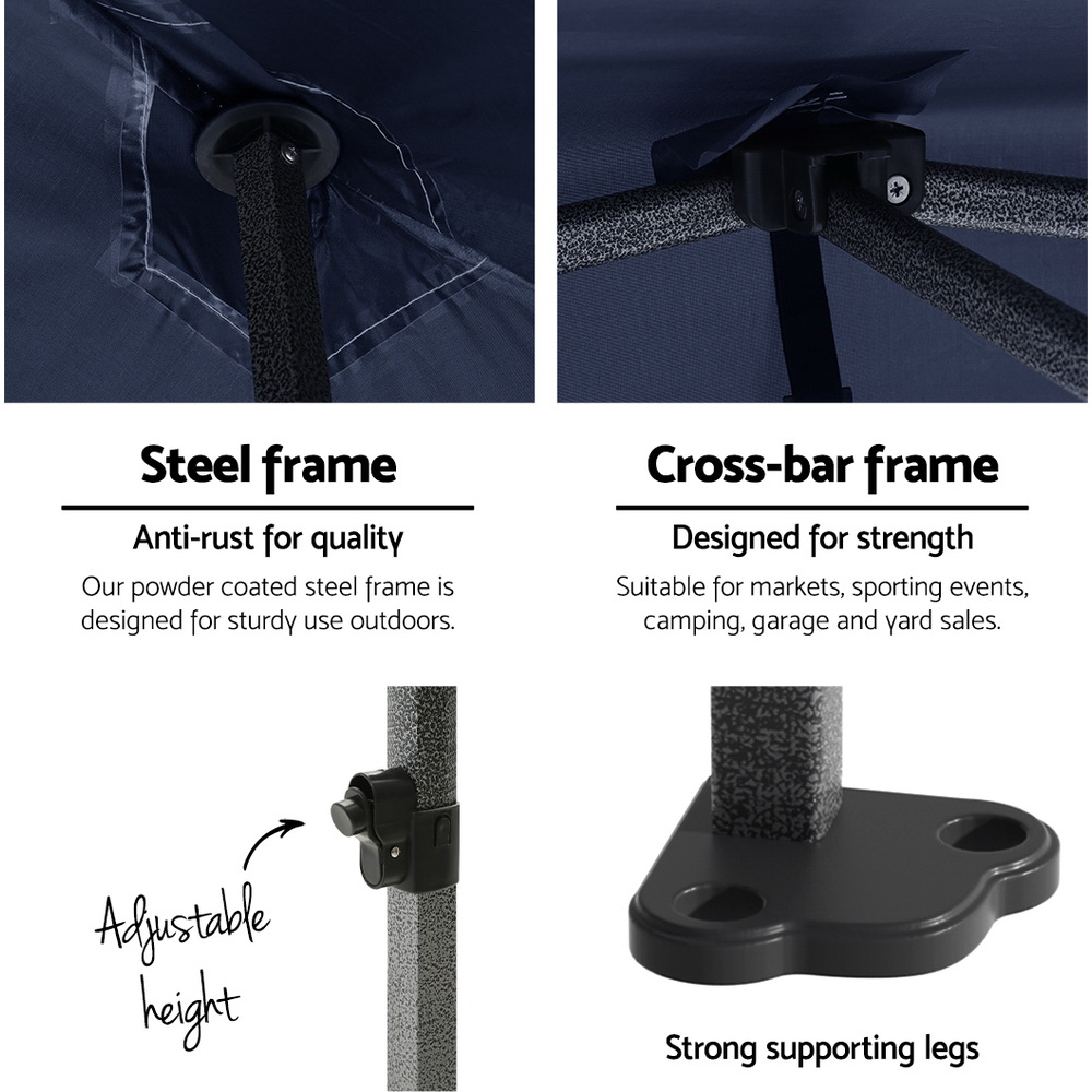 Instahut Gazebo Pop Up Marquee 3x3 Folding Tent Gazebos Camping 500D Oxford Navy — image 4