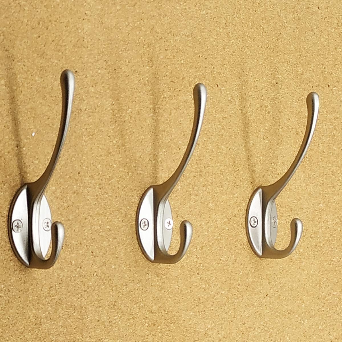 10 Pack Dual Coat Hooks Wall Mounted with 40 Screws Retro Double Hooks Utility Silvery Hooks for Coat, Scarf, Bag, Towel, Key, Cap, Cup, Hat (Silvery) — image 5