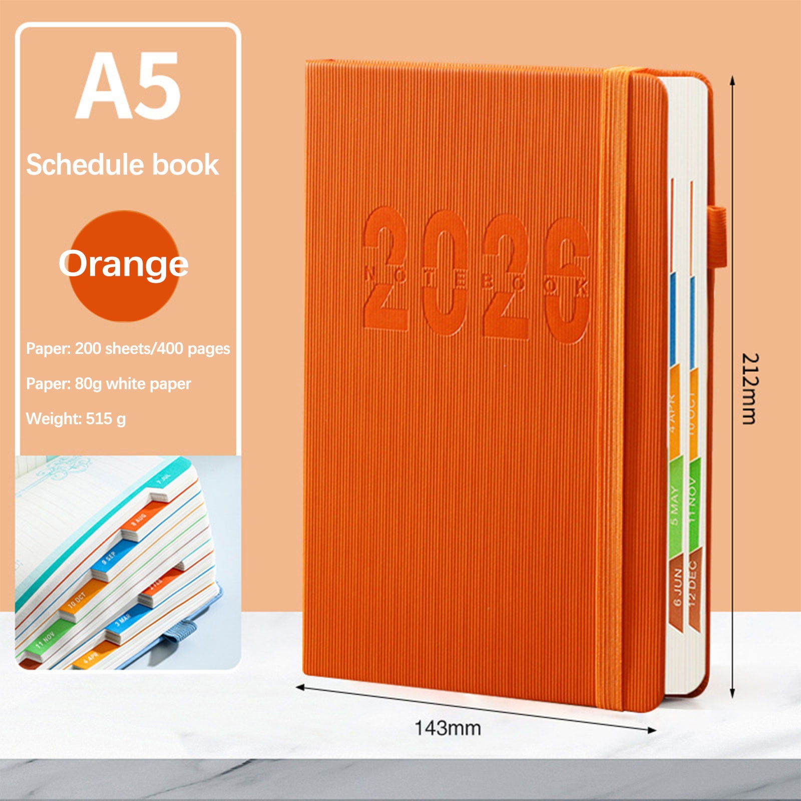 2026 Weekly Planner Notebook, Daily Planner Hardcover Calendar with Tabs and Pen Strap, 200 Pages Journaling Notebooks Daily Time Management Plan for Office