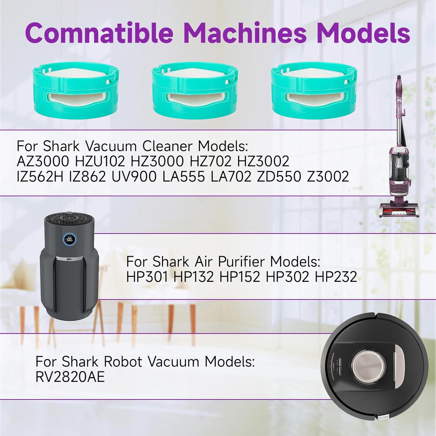3 Pack for Shark Odor Neutralizer Cartridge Replacement for Shark Stratos Odor Neutralizer Cartridge UV900 ZU102 LA702 AZ3002 AZ4002 AZ3000 HZ3000 HZ3002 β image 2