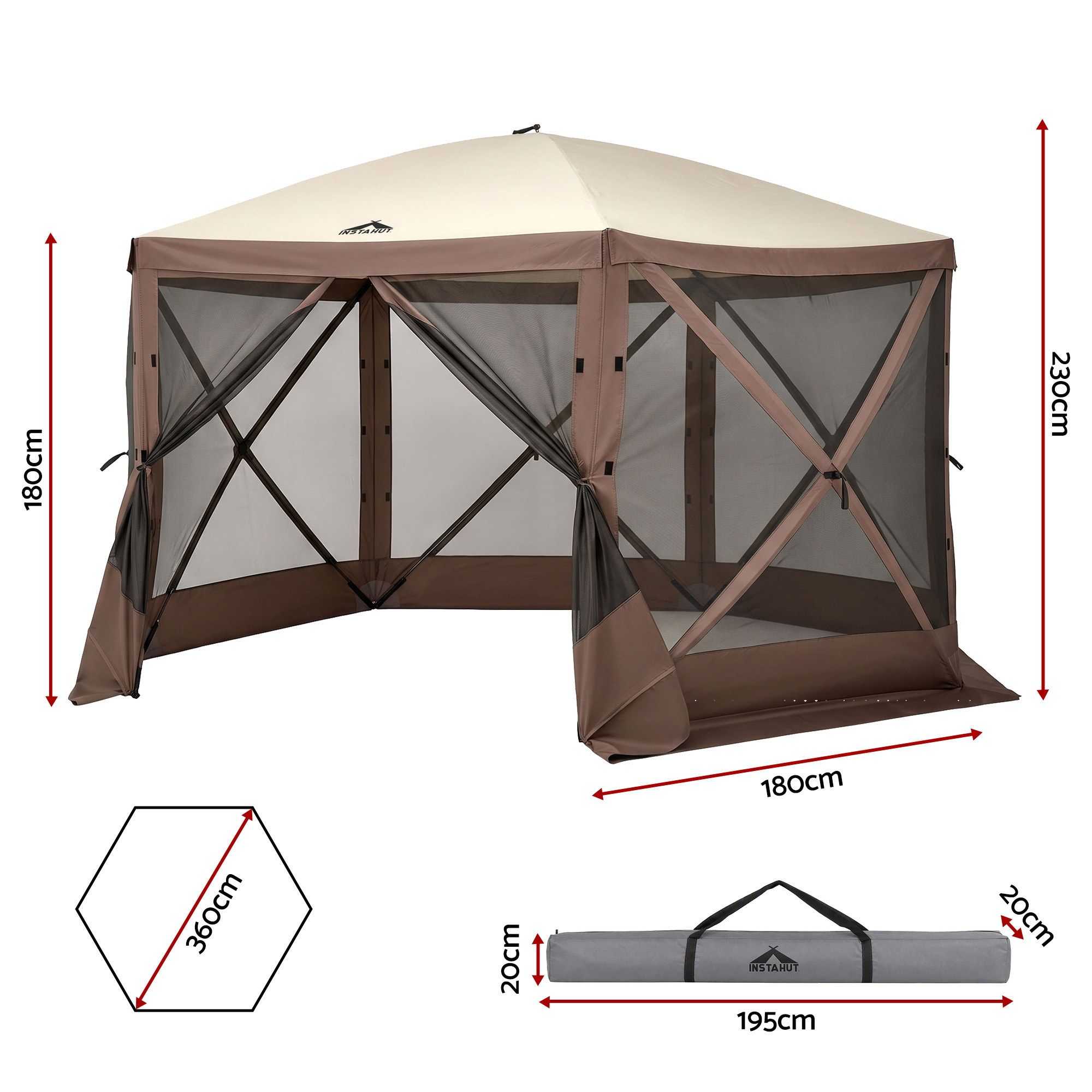 Instahut Gazebo Pop Up Tent 3.6x3.6m Outdoor Marquee Camping Screen w/Curtain Net โ image 3
