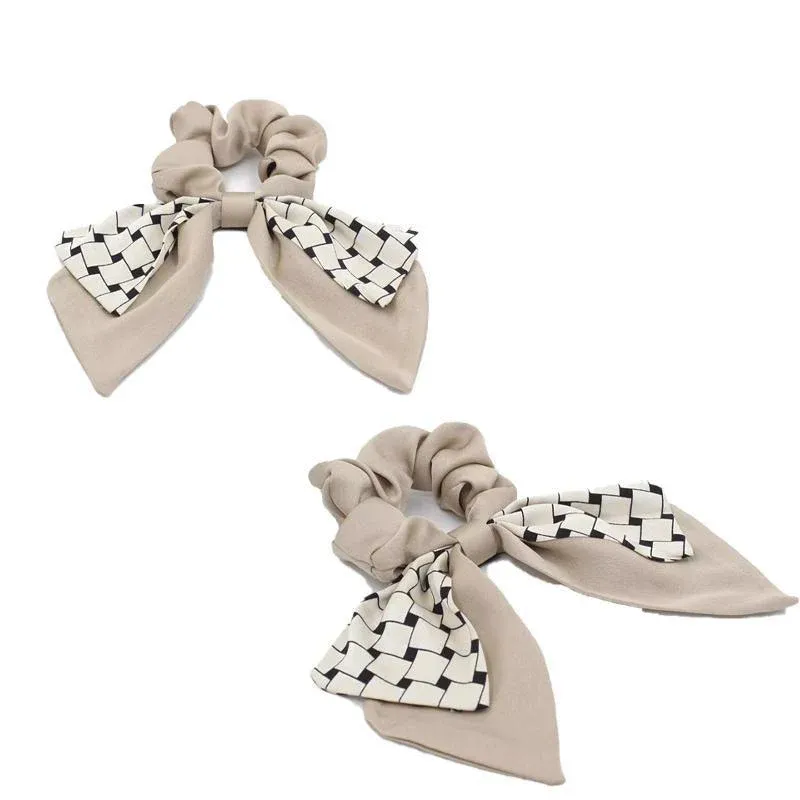 Women Elegant Scrunchies for Hair Ribbon Ties Bow Scrunchies Ponytail Scrunchie - Brown โ image 5