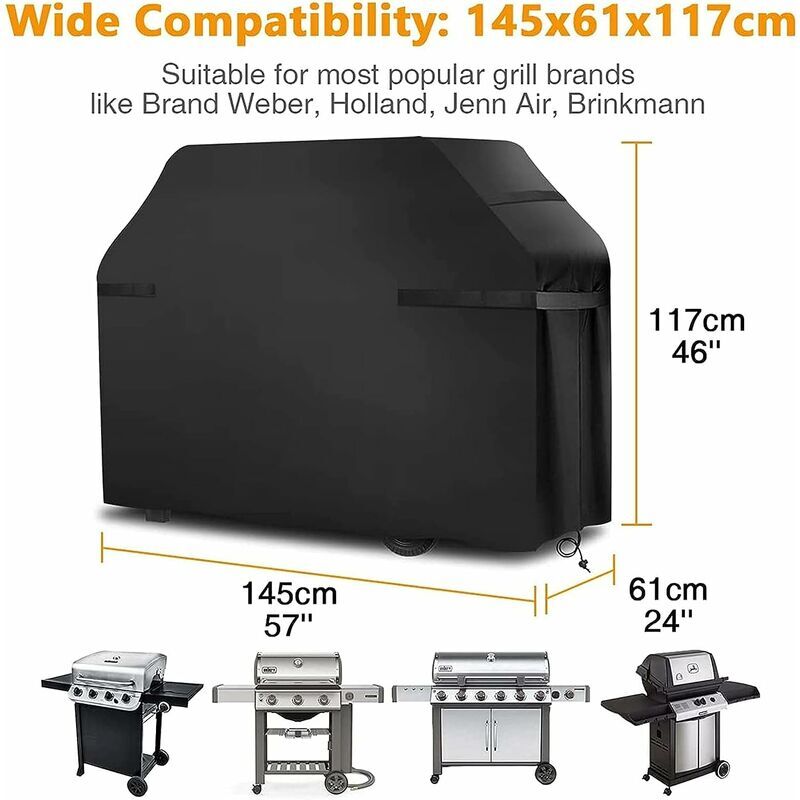 Grill Cover Waterproof Protection Windproof, tear-proof cover with straps and storage bag (145 × 61 × 117cm) — image 5
