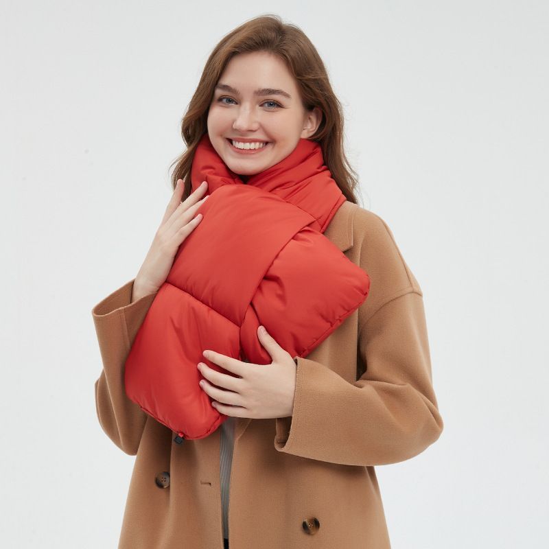 USB Heated White Duck Down Neck Warmer-Wine Red — image 5