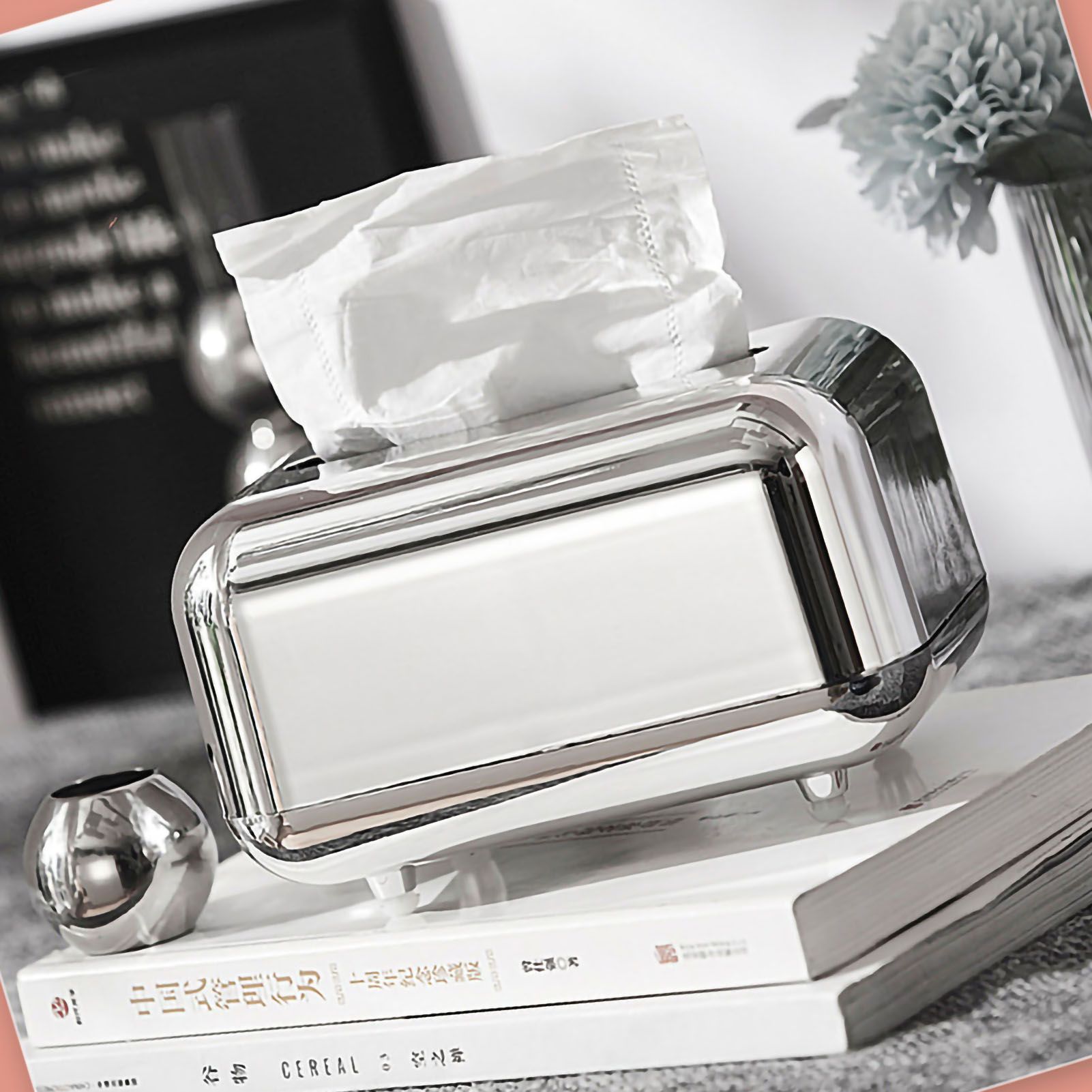 Tissue Storage Box Electroplated Magnetic Retro Built in Spring Facial Tissue Dispenser Box for Home Silver Grey — image 3