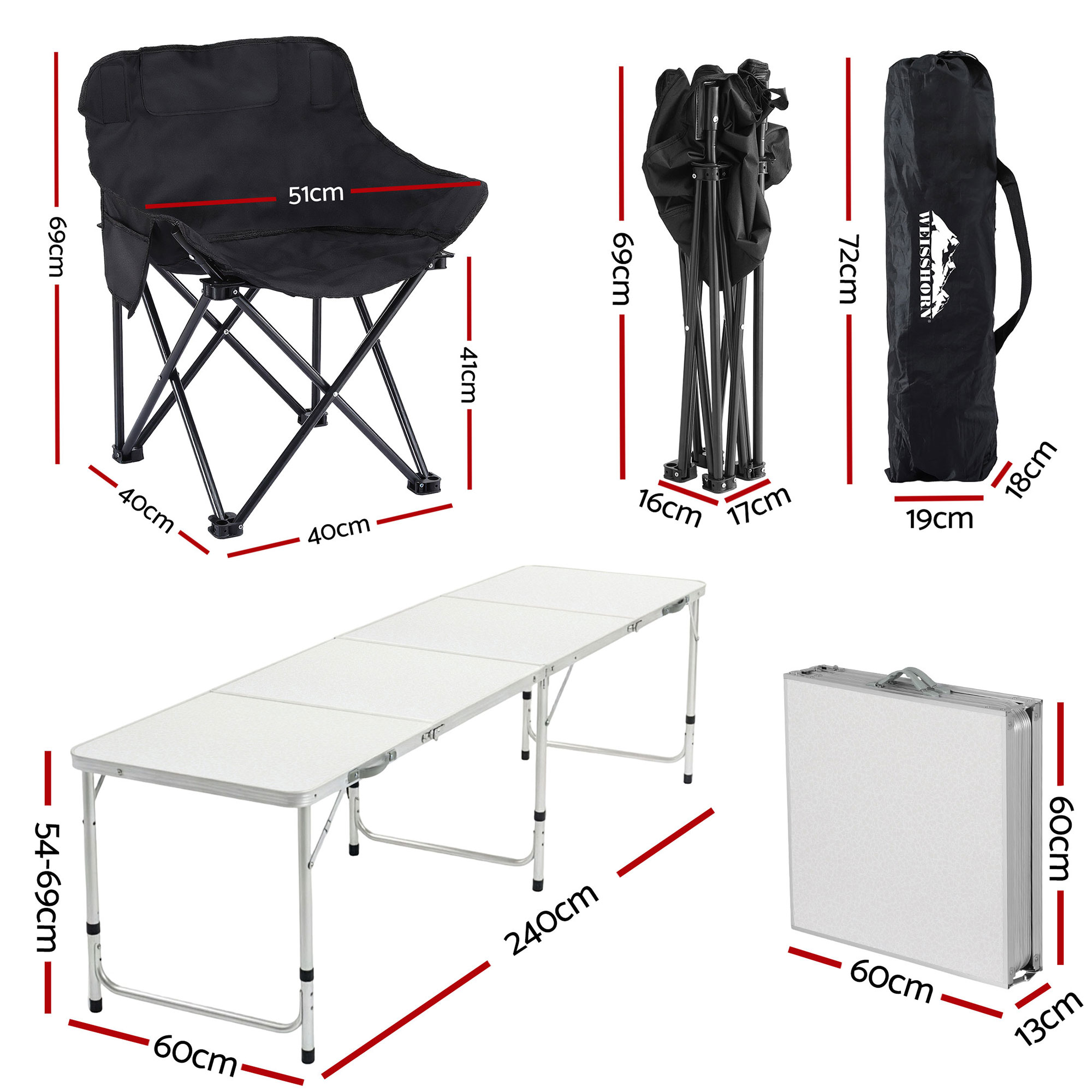 Weisshorn 7pc Camping Table Chair Set Outdoor Folding Aluminium Portable Picnic — image 2