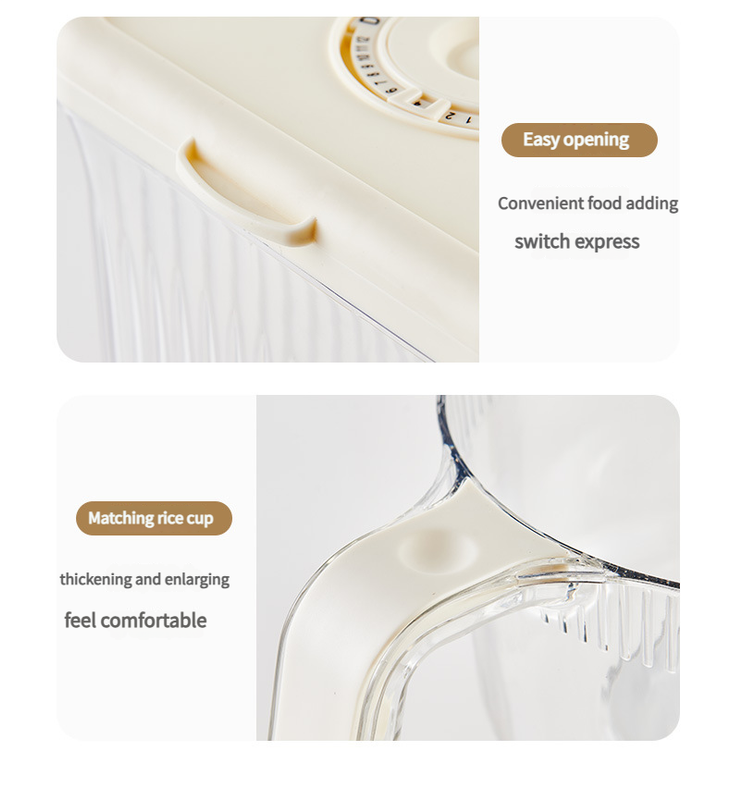 Transparent Cream White Smart Kitchen Rice Dispenser - Automatic Press-Style Rice Storage Bin โ image 6