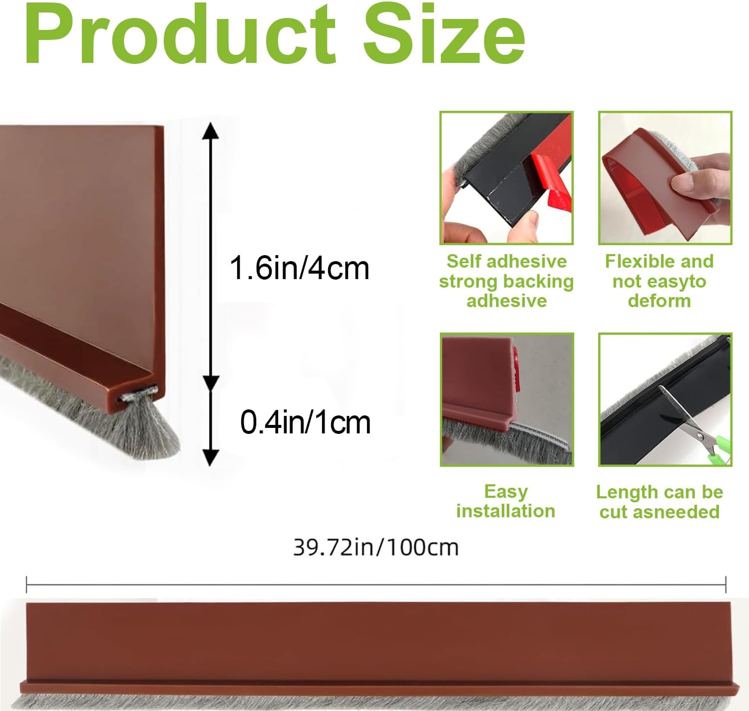 2 PCS Door Brush Bottom, Draft Stopper with Brush for Exterior Door, Bottom Seal Strip for Protection Against Bug, Dust, 2" W x 39" L, Brown — image 2
