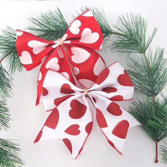 Valentine's Day Decorations - Heart Print Bows - Set of 3 - Wedding Gift Accessories - Handmade Linen Heart Bows โ image 4